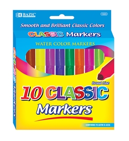BAZIC 10 Classic Colors Broad Line Jumbo Watercolor Markers