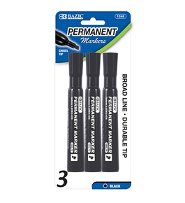 BAZIC Black Chisel Tip Desk Style Permanent Markers (3/Pack)