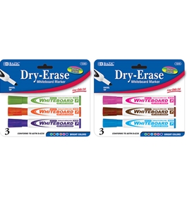 BAZIC Bright Color Chisel Tip Dry-Erase Markers (3/Pack)