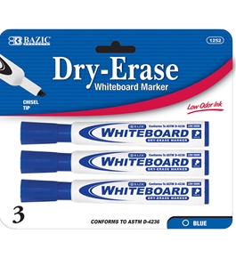 BAZIC Blue Chisel Tip Dry-Erase Markers (3/Pack)