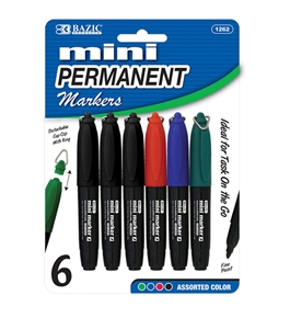 BAZIC Assorted Color Mini Fine Point Permanent Marker with Cap Clip (6/Pack)