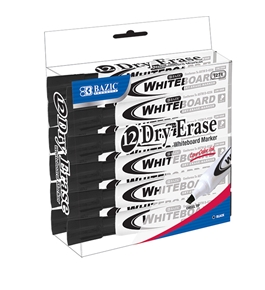 BAZIC Black Chisel Tip Dry-Erase Markers (12/Box)