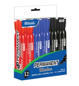 BAZIC Assorted Color Chisel Tip Desk Style Permanent Markers (12/Box)