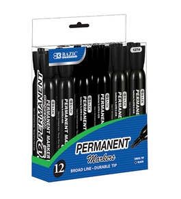 BAZIC Black Color Chisel Tip Desk Style Permanent Markers (12/Box)