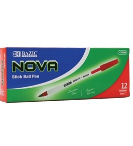 BAZIC Nova Red Color Stick Pen (12/Box)