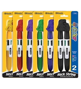 BAZIC Bullet 4-Color Neck String Pen (2/Pack)