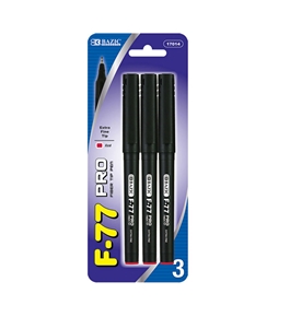 BAZIC F-77 PRO Red Fiber Tip Fineliner Pen (3/Pack)