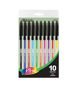 BAZIC Vibre Black Color Stick Pen (10/Pack)