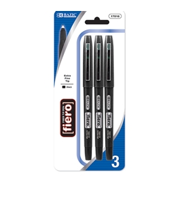 BAZIC Fiero Black Fiber Tip Fineliner Pen (3/Pack)