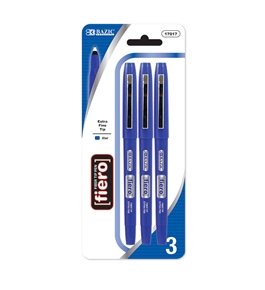 BAZIC Fiero Blue Fiber Tip Fineliner Pen (3/Pack)