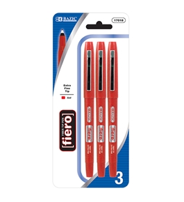 BAZIC Fiero Red Fiber Tip Fineliner Pen (3/Pack)