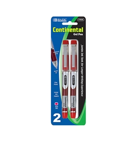BAZIC Continental Red Jumbo Ink Tank Needle-Tip Gel Ink Pen with Grip (2/Pack)