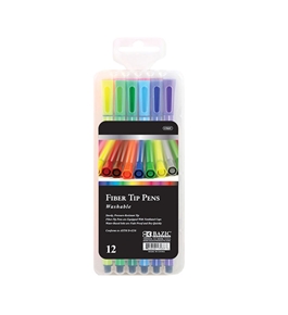 BAZIC 12 Color Washable Fiber Tip Pen