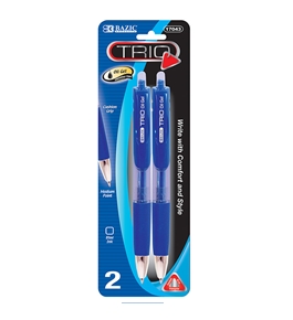 BAZIC Trio Triangle Blue Retractable Oil-Gel Ink Pen (2/Pack)
