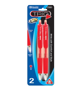 BAZIC Trio Triangle Red Retractable Oil-Gel Ink Pen (2/Pack)