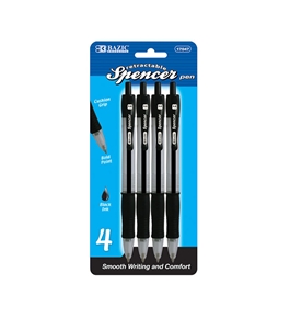 BAZIC Spencer Black Retractable Pen with Cushion Grip (4/Pack)