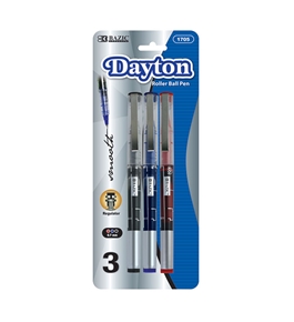 BAZIC Dayton Asst. Color Rollerball Pen with Metal Clip (3/Pk)