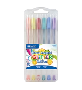 BAZIC 6 Fruit Scented Glitter Color Gel Pen with Case
