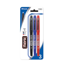 BAZIC Fiero Assorted Color Fiber Tip Fineliner Pen (3/Pack)