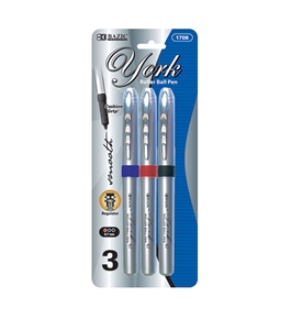 BAZIC York Asst. Color Jumbo Rollerball Pen with Grip (3/Pack)