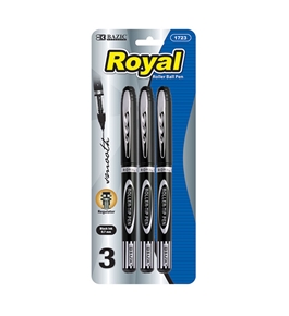 BAZIC Royal Black Rollerball Pen (3/Pack)