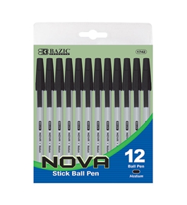 BAZIC Nova Black Color Stick Pen (12/Pack)