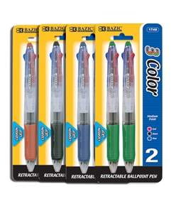 BAZIC Transparent 3-Color Pen with Cushion Grip (2/Pack)