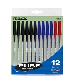 BAZIC Pure Assorted Color Stick Pen (12/Pack)