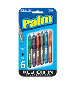 BAZIC Palm Mini Ballpoint Pen with Key Ring (6/Pack)