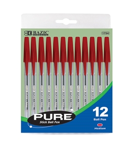 BAZIC Pure Red Stick Pen (12/pack)