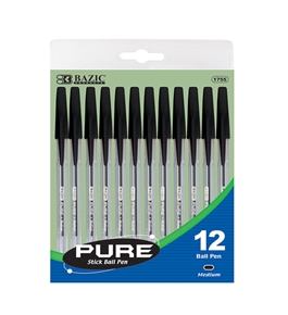 BAZIC Pure Black Stick Pen (12/Pack)