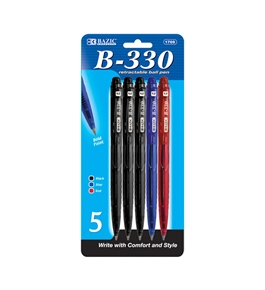 BAZIC B-330 Assorted Color Retractable Pen (5/Pack)