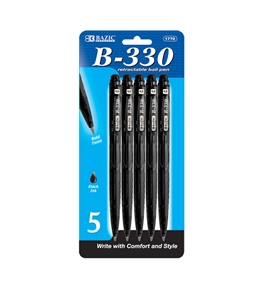 BAZIC B-330 Black Color Retractable Pen (5/Pack)