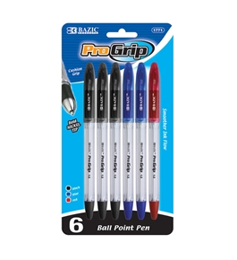BAZIC Progrip Assorted Color Stick Pen with Grip (6/Pack)