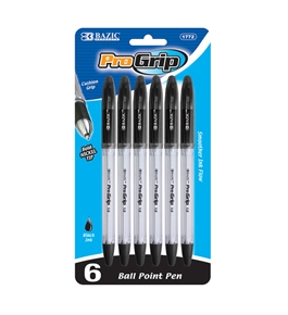 BAZIC Progrip Black Color Stick Pen with Grip (6/Pack)