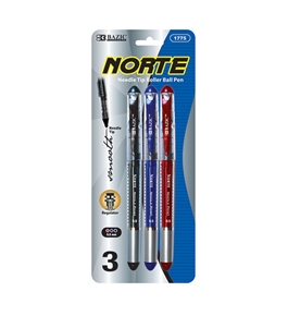 BAZIC Norte Asst. Color Needle-Tip Rollerball Pen (3/Pack)