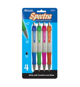 BAZIC Spectra Retractable Pen with Cushion Grip (4/Pack)