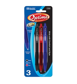 BAZIC Optima Asst. Color Retractable Gel Ink Pen with Grip (3/Pack)