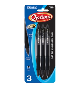 BAZIC Optima Black Retractable Oil-Gel Pen with Grip (3/Pack)