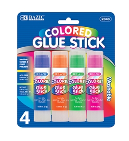 BAZIC 8g / 0.28 Oz Colored Glue Stick (4/Pack)