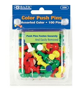 BAZIC Assorted Color Push Pins (100/Pack)