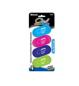 BAZIC Bright Color Oval Eraser (4/Pack)