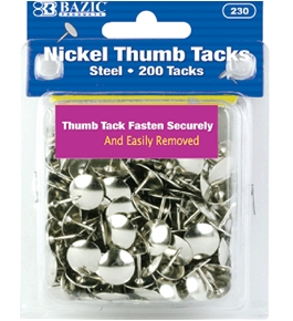 BAZIC Nickel (Silver) Thumb Tack (200/Pack)
