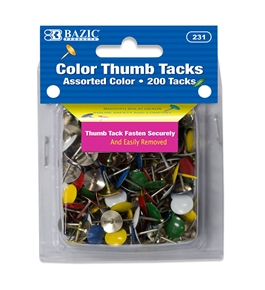 BAZIC Assorted Color Thumb Tack (200/Pack)