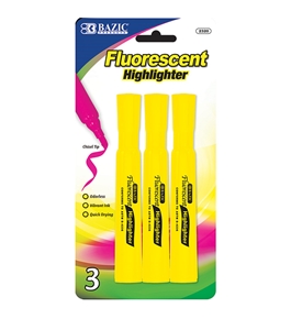 BAZIC Yellow Desk Style Fluorescent Highlighters (3/Pack)