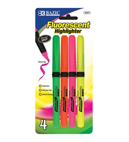 BAZIC Pen Style Fluorescent Highlighters with Cushion Grip (4/Pack)
