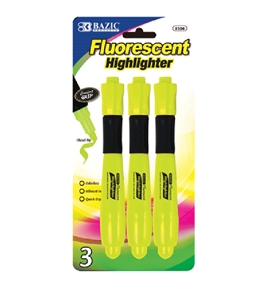 BAZIC Yellow Desk Style Fluorescent Highlighters with Cushion Grip (3/Pack)