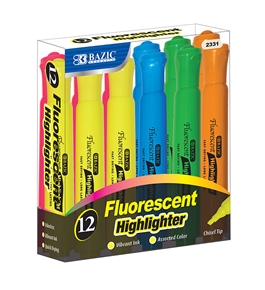 BAZIC Desk Style Fluorescent Highlighters (12/Box)