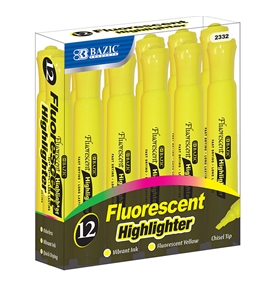 BAZIC Yellow Desk Style Fluorescent Highlighters (12/Box)