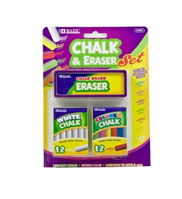 BAZIC 12 Color & 12 White Chalk with Eraser Set